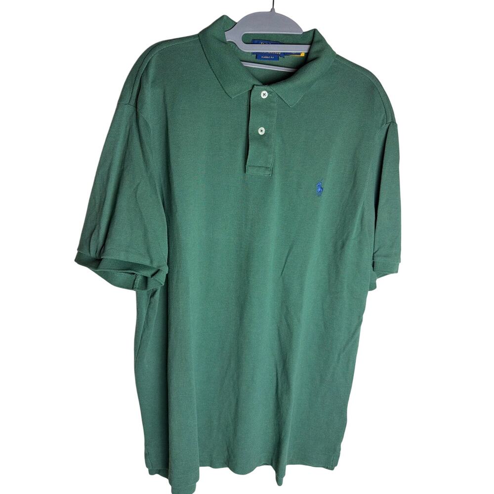 Polo Ralph Lauren Men’s Large Green Classic Fit Polo Shirt Blue Pony 100% Cotton